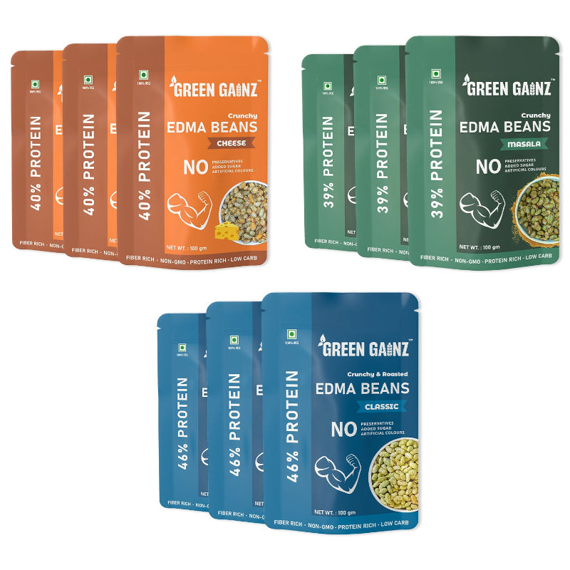 Edamame (Edma Beans) Assorted Flavour – Pack of 9 | Protein Snack, Healthy Nutritious Snack