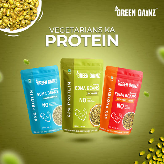 Edamame Assorted Flavours Peri Peri, Limon, Achaari, Salt n Pepper – Pack of 3(100gm each) - Healthy Namkeen