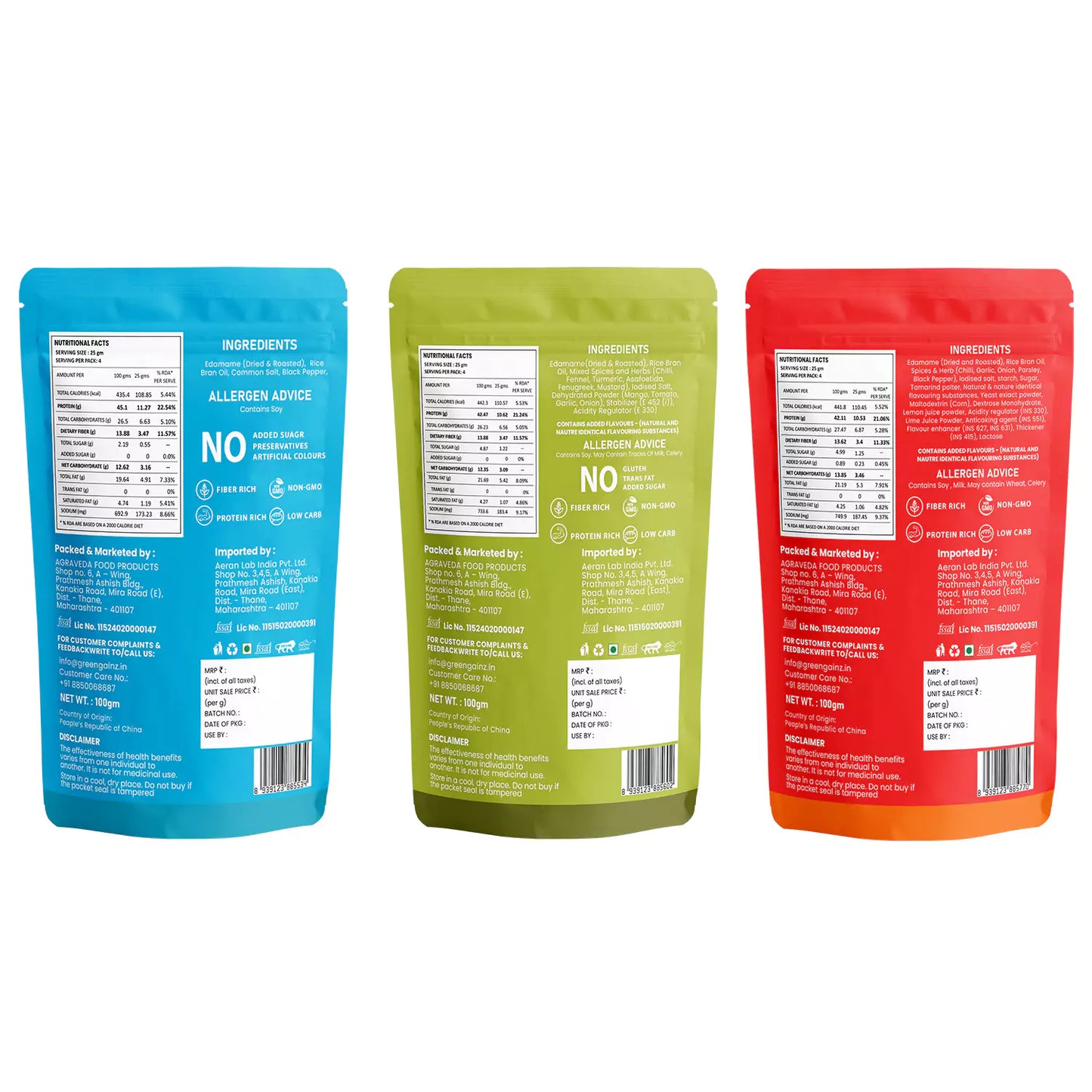 Edamame New Flavours Assorted Pack(Peri Peri Limon, Achaari, Salt n Pepper)(Pack of 3 - 100gm each) – High Protein Namkeen