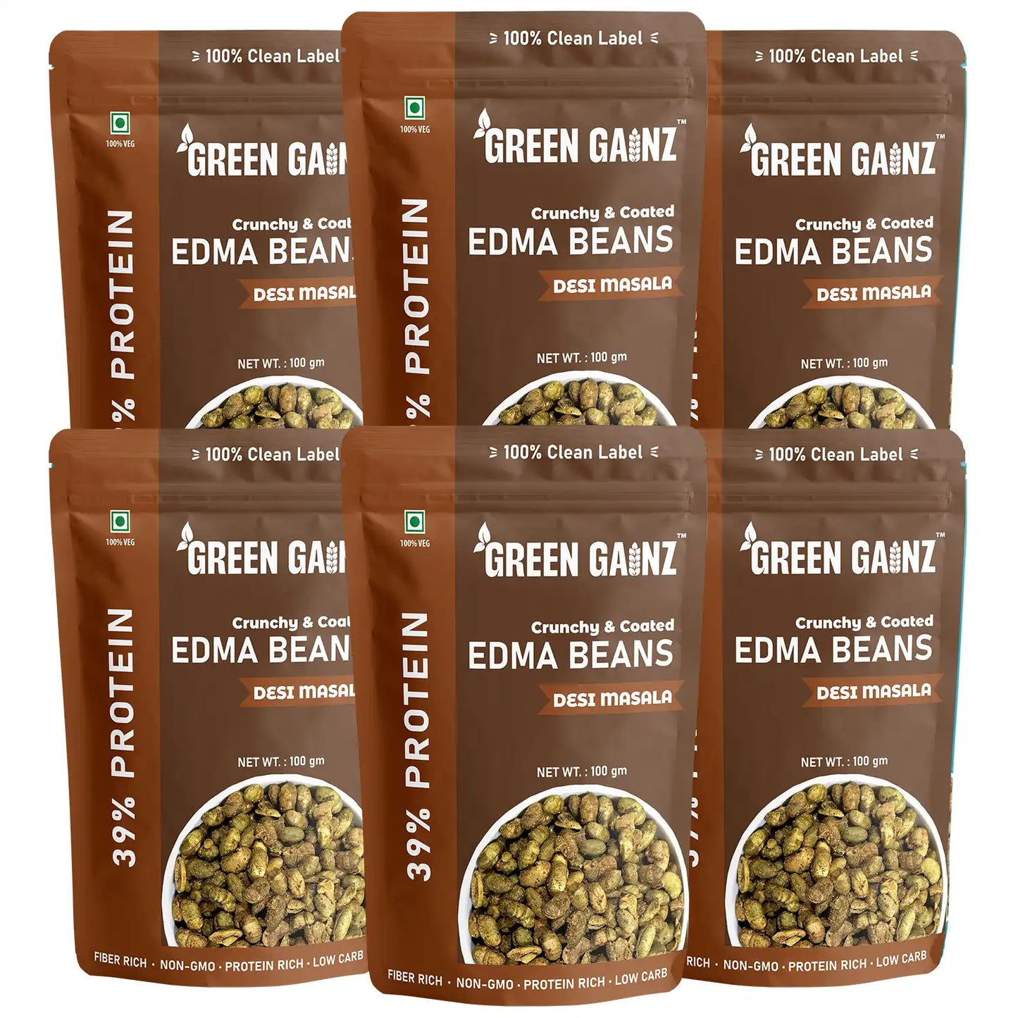 Edamame Desi Masala (Pack of 6 - 100gm each) – High Protein Vegan Snack