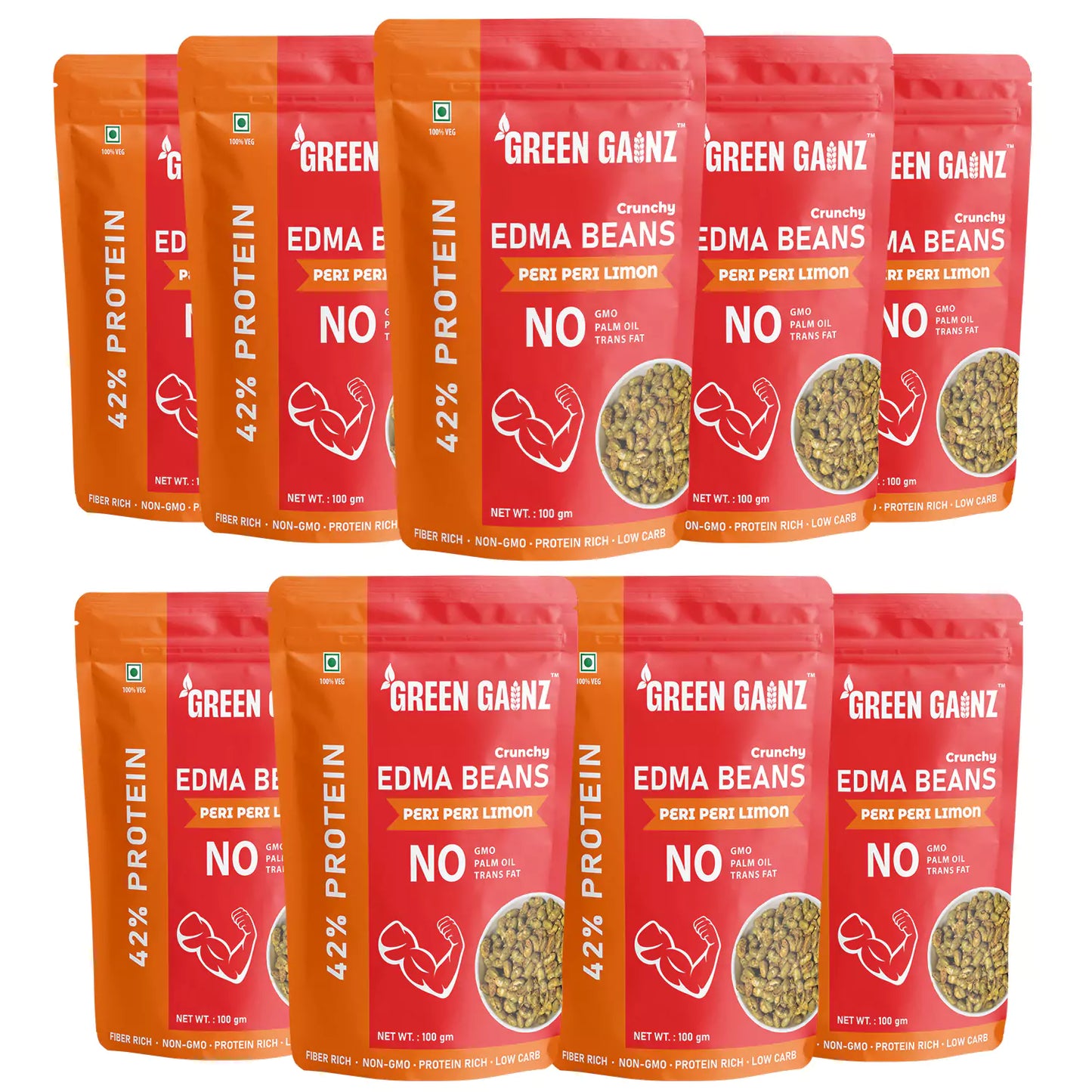 Edamame Peri Peri Limon Flavour (Pack of 9 - 100gm each) – High Protein Namkeen