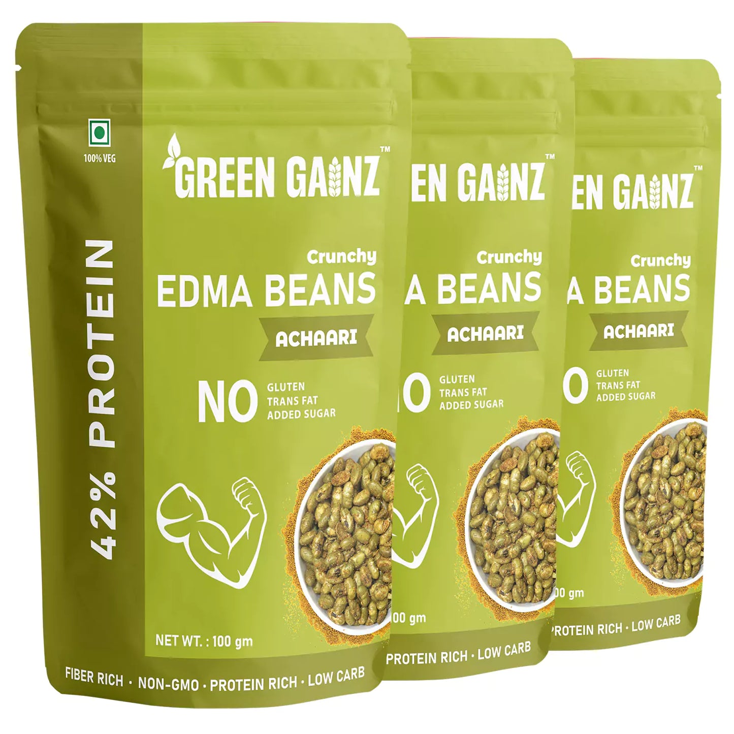 Edamame Achaari Flavour (Pack of 3 - 100gm each) – High Protein Namkeen