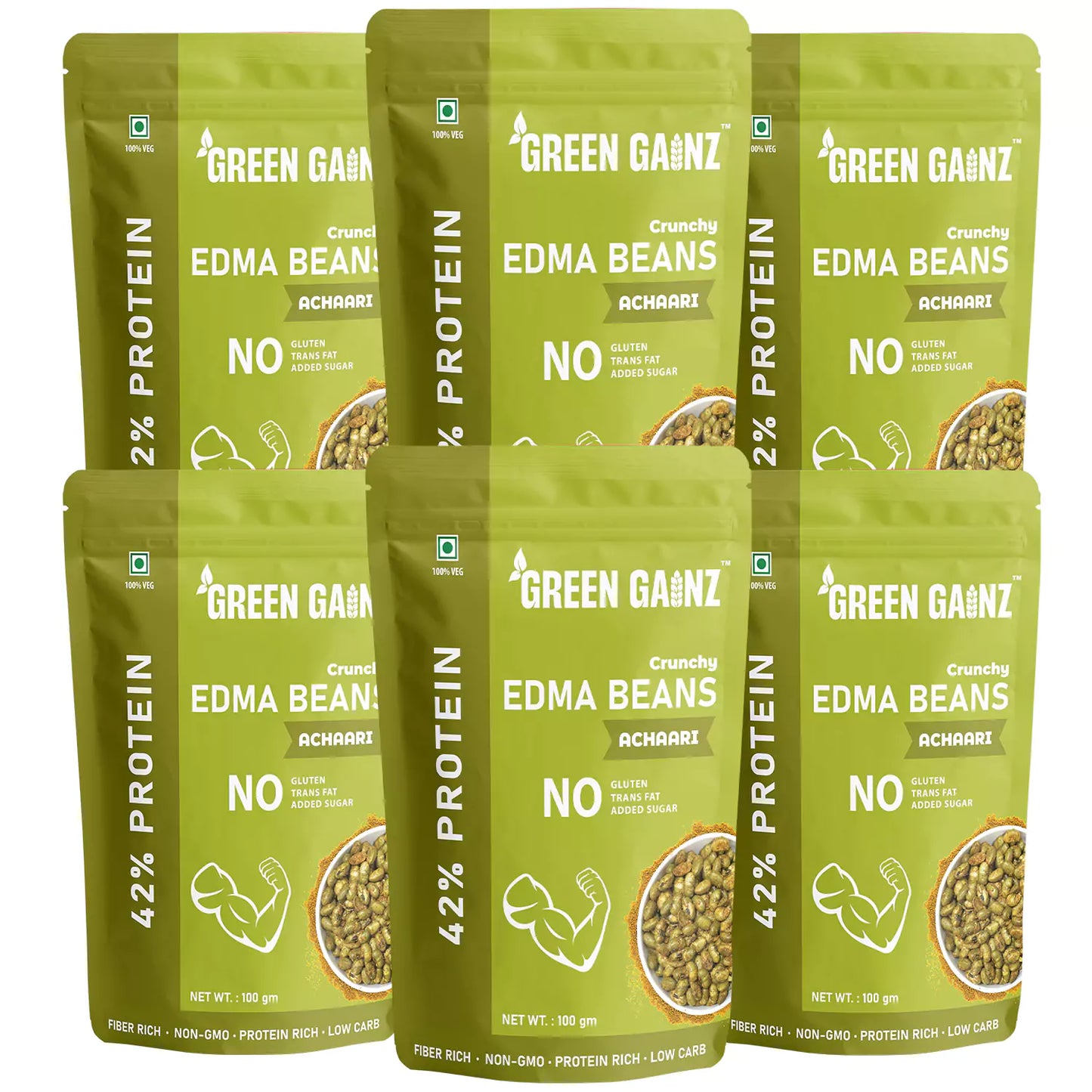 Edamame Achaari Flavour (Pack of 6 - 100gm each) – High Protein Namkeen