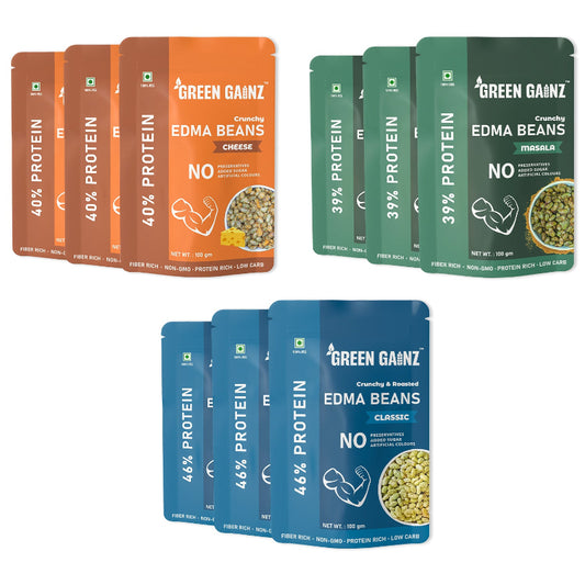 Edamame (Edma Beans) Assorted Flavour – Pack of 9 | Protein Snack, Healthy Nutritious Snack