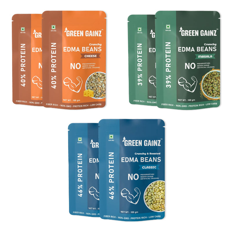 Edamame (Edma Beans) Assorted Flavour – Pack of 6 | High Protein, Roasted Snacks