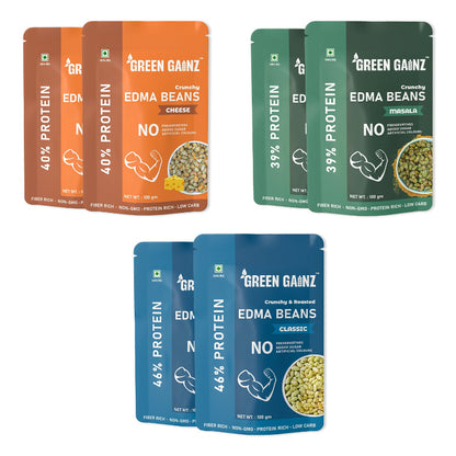 Edamame (Edma Beans) Assorted Flavour – Pack of 6 | High Protein, Roasted Snacks