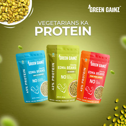 Edamame New Flavours Assorted Pack - Peri Peri Limon, Achaari, Salt n Pepper (Pack of 6 - 100gm each)