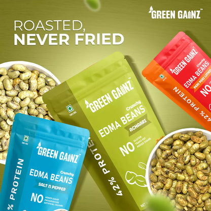 Edamame New Flavours Assorted Pack - Peri Peri Limon, Achaari, Salt n Pepper (Pack of 6 - 100gm each)