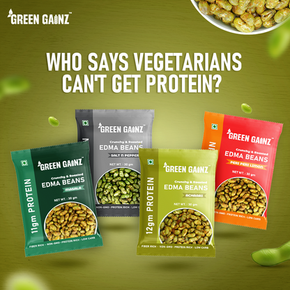 Roasted Edamame (4 packs - 30gm each) | Peri Peri Limon, Achaari, Salt n Pepper, Masala