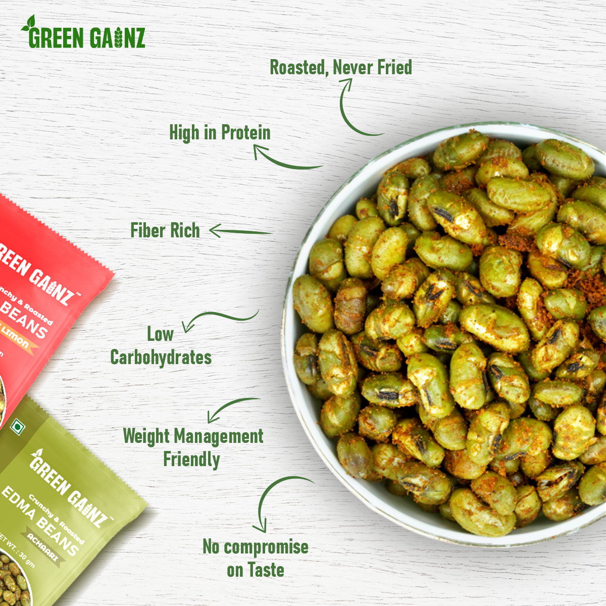 Roasted Edamame (4 packs - 30gm each) | Peri Peri Limon, Achaari, Salt n Pepper, Masala