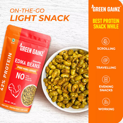 Edamame Peri Peri Limon Flavour (Pack of 3 - 100gm each) – High Protein Namkeen