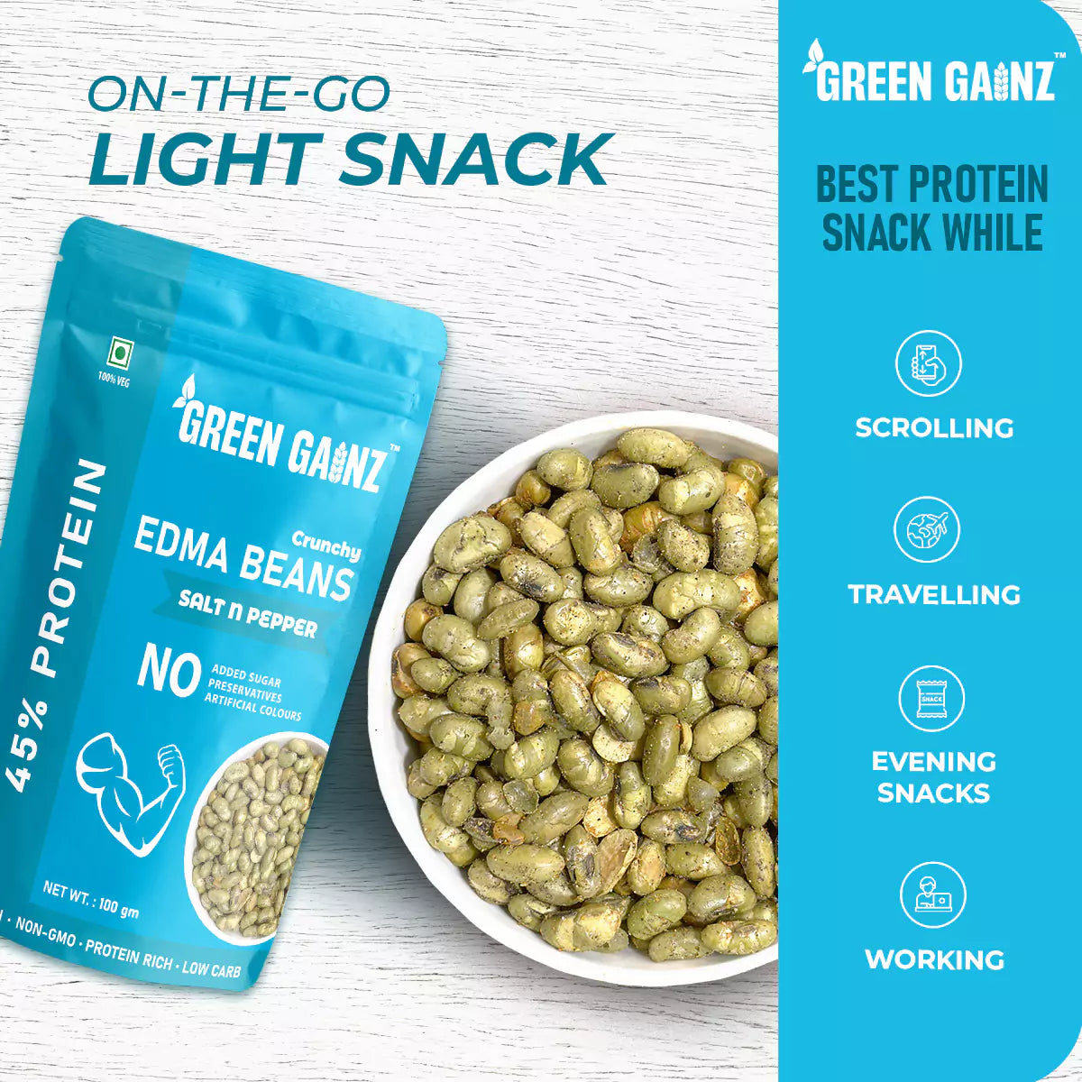 Edamame Salt n Pepper Flavour (Pack of 9 - 100gm each) – High Protein Vegan Snack