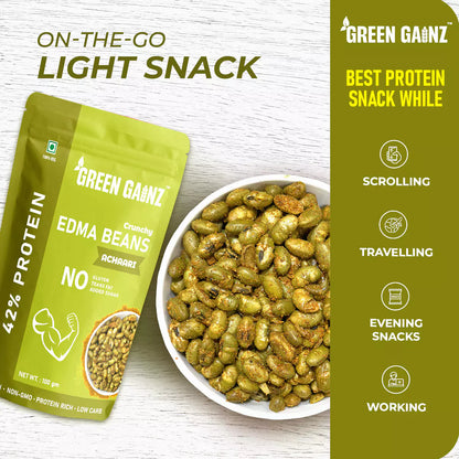 Edamame Achaari Flavour (Pack of 9 - 100gm each) – High Protein Namkeen