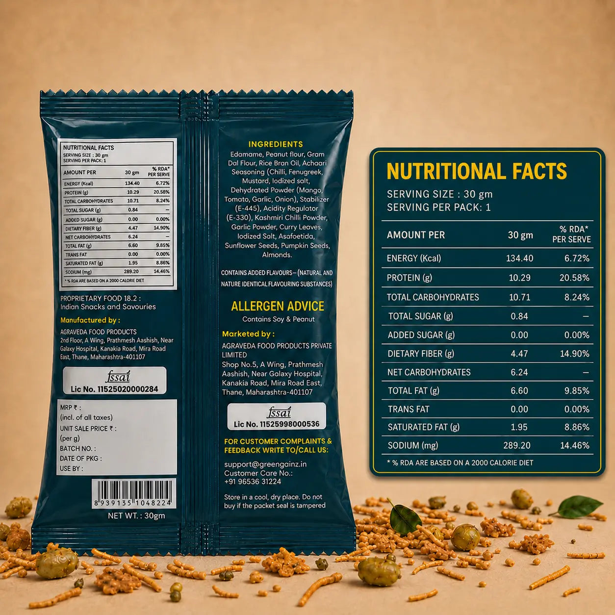 High Protein Edamame Bhel (9 Packs x 30gm each)
