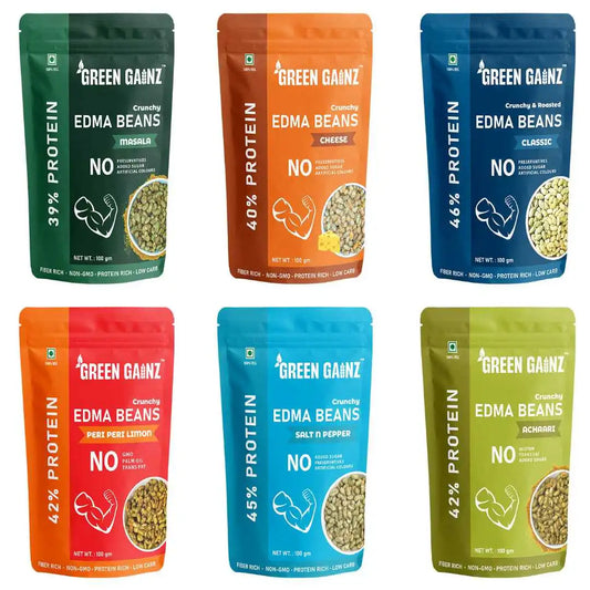 Edamame All Flavors (Pack of 6 - 100gm each) - Healthy, Roasted, High Protein Snack