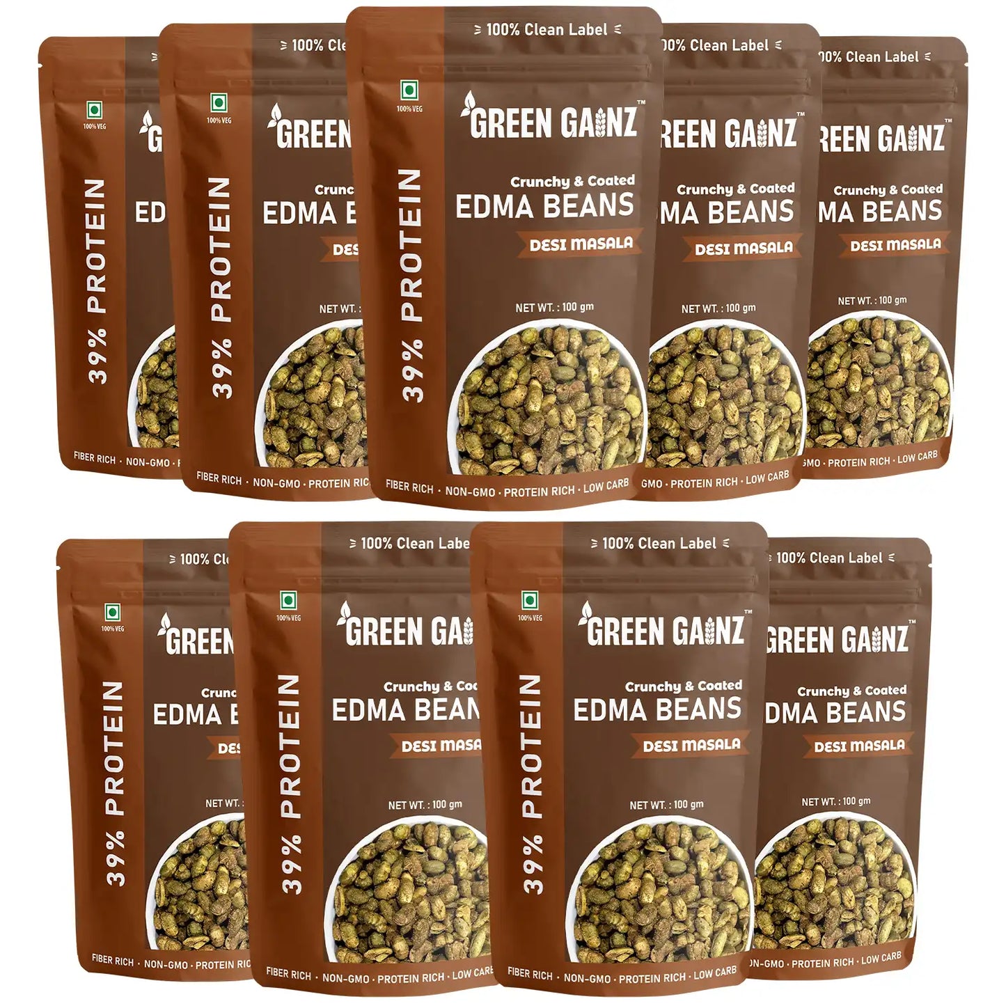 Edamame Desi Masala (Pack of 9 - 100gm each) – High Protein Vegan Snack