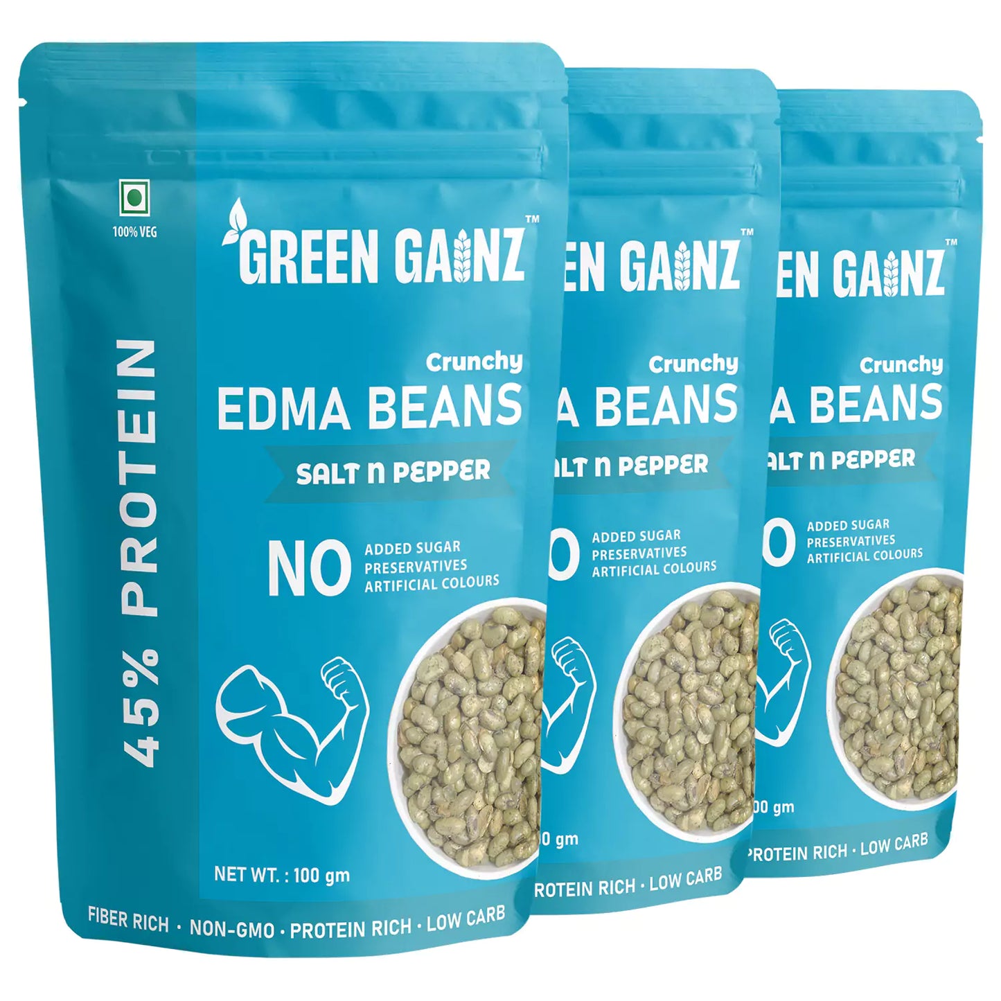 Edamame Salt n Pepper Flavour (Pack of 3 - 100gm each) – High Protein Vegan Snack