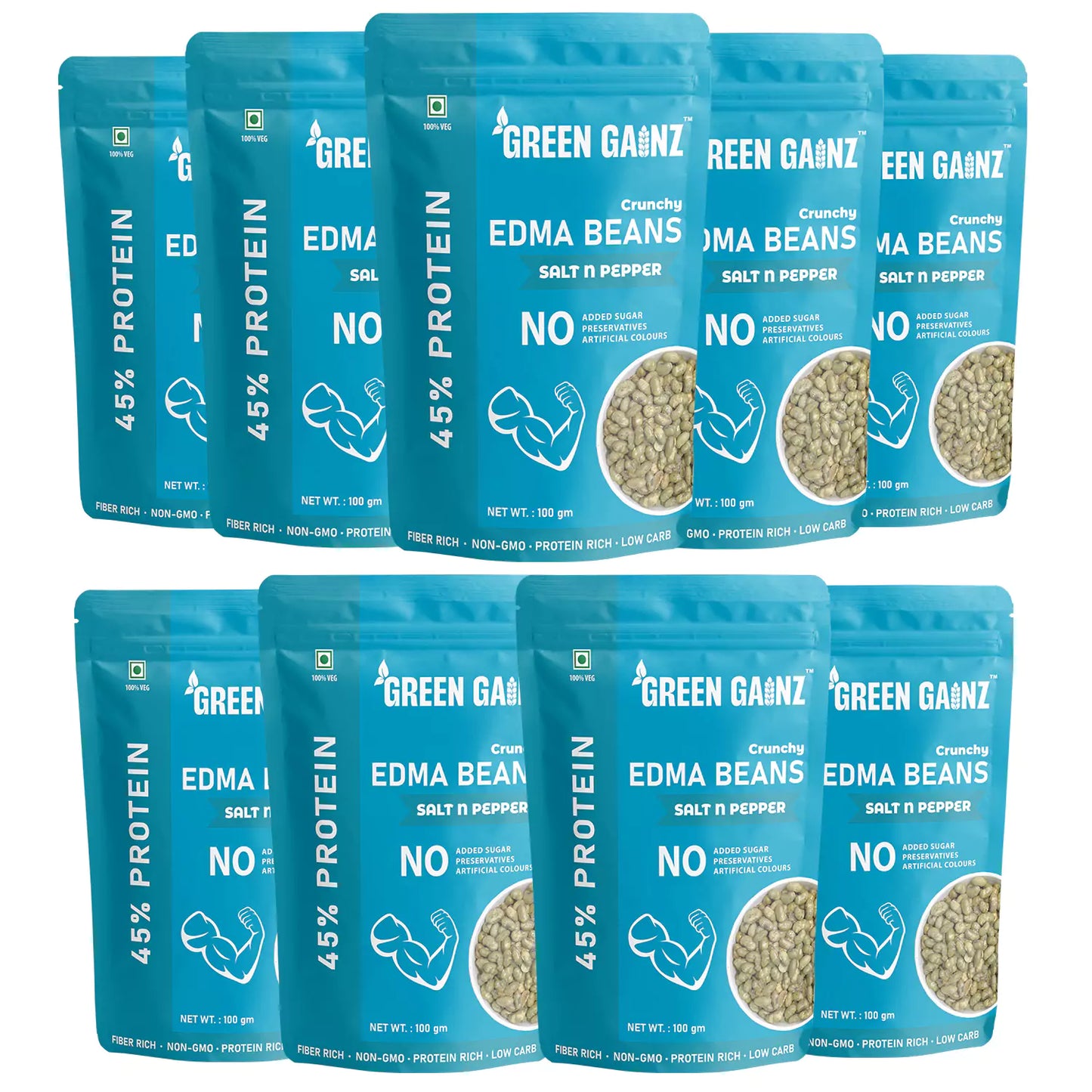 Edamame Salt n Pepper Flavour (Pack of 9 - 100gm each) – High Protein Vegan Snack
